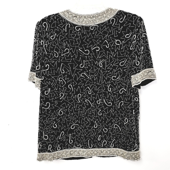 Vintage Laurence Kazer New York 100% Silk Beaded Short Sleeve Jacket XL EUC - Picture 5 of 13